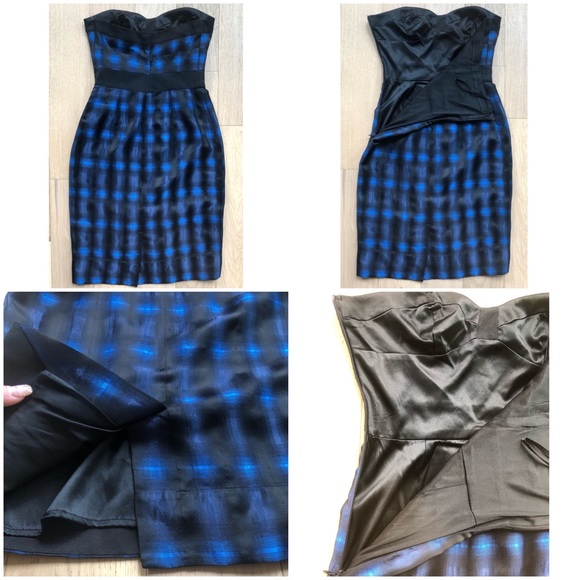 DVF Diane von Furstenberg “Little Ann” Blue Plaid Bustier Strapless Dress SZ 4 - Picture 14 of 17
